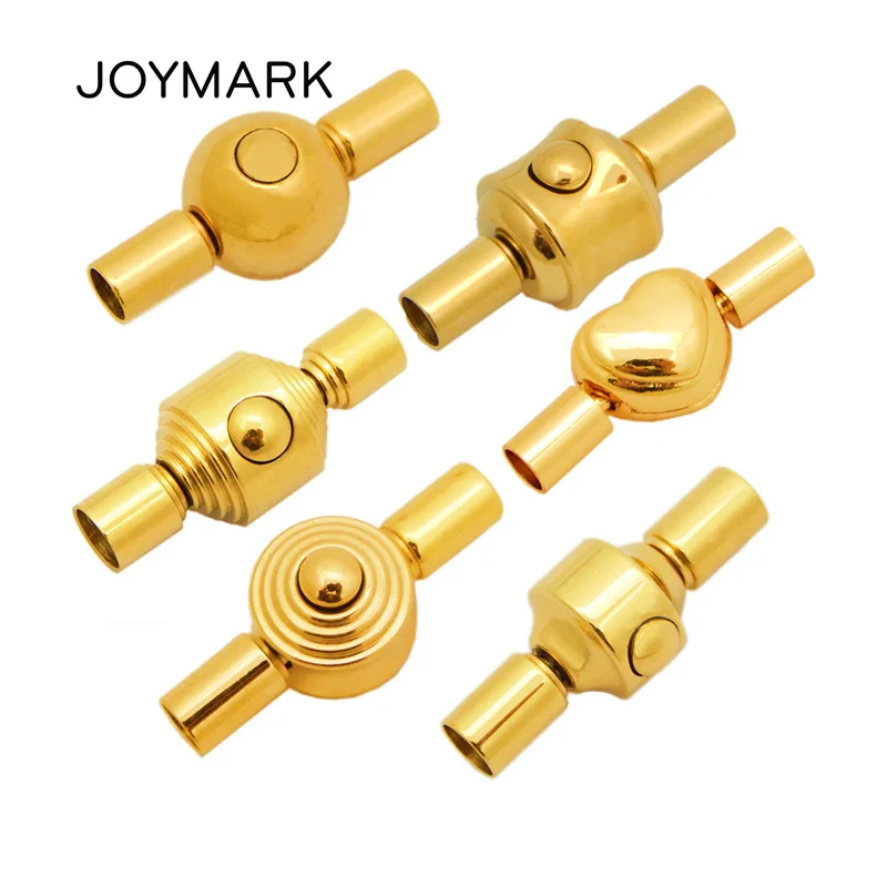 

6 Designs 3mm Hole Gold Plated Stainless Steel Box Clasp Bayonet Lock Clasps For DIY Leather Cord Bracelets 10pcs/lot BXGC-203