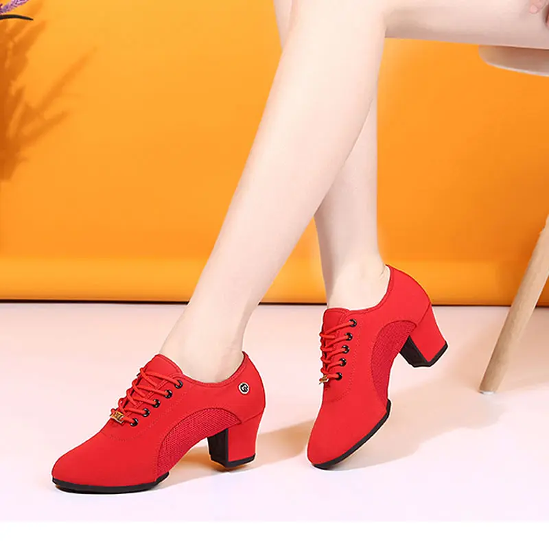 Latin Dance Shoes Woman Salsa Ballroom Dancing Shoes Women Practice Dance Shoes Middle Heel Ladies Modern Jazz Dance Sneakers