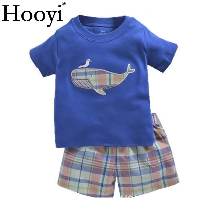 Blue Whale Baby Boy Clothes Suit Newborn Clothing Sets 6 9 12 18 24 Month T-Shirt Plaid Shorts Pant Outfits Summer Cotton Sets