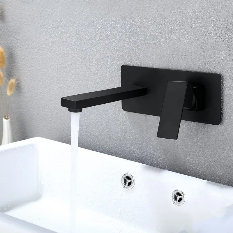 Matte Black High quality Brass Wall Mounted Basin Faucet Single Handle Bathroom Mixer Tap Hot & Cold Water Tap