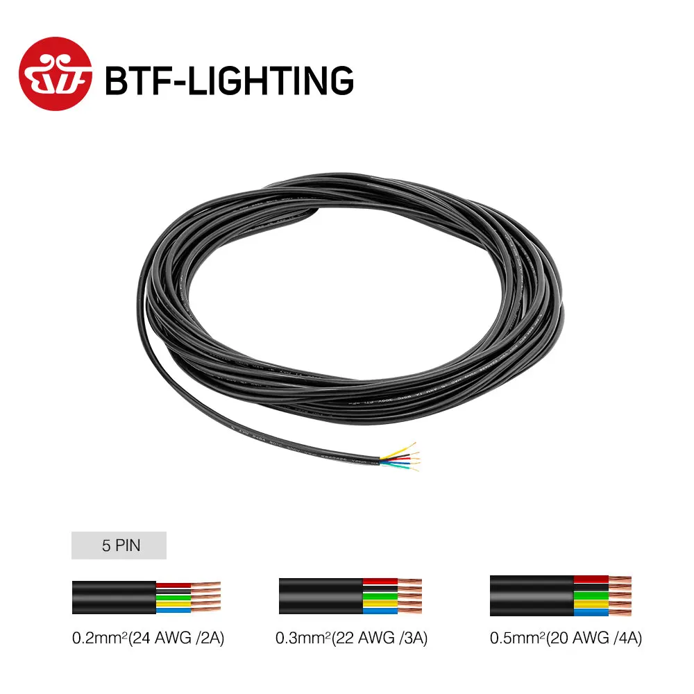 10m 2pin/3pin/4pin/5pin Outdoor Waterproof Electrical Cable 24/22/20/18/17 AWG Extend PVC Wire LED Strip Extension Cable Power