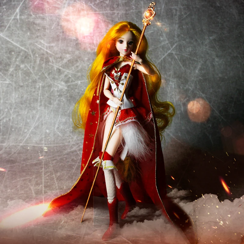 BJD MMgirl Leo 12 Constellations Series 14 Joint Body with Red Cloak Boots and Doll Stand