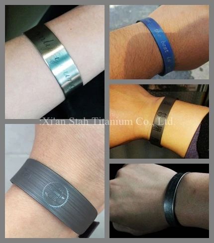 Pure Titanium TA2 Free-Laser-Engraved Bangle 1.5mm Thickness Brushing / Sandblasting / Stonewashing / Bluing Surface treatment