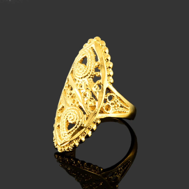 Dubai Gold Ring 24K Gold Color Engagement Women Men Finger Ring For Ethiopian / African/ Nigerian Design JR054 image 3