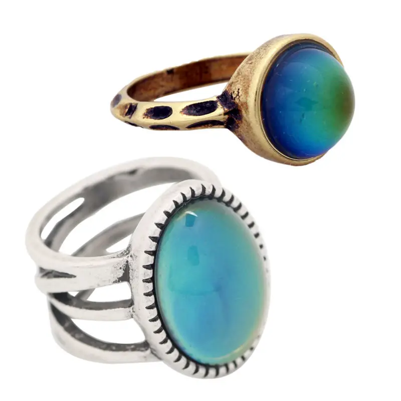 

2PCS Vintage Bohemia Retro Color Change Mood Ring Emotion Feeling Changeable Ring Temperature Control Ring for Women RG002-RS018