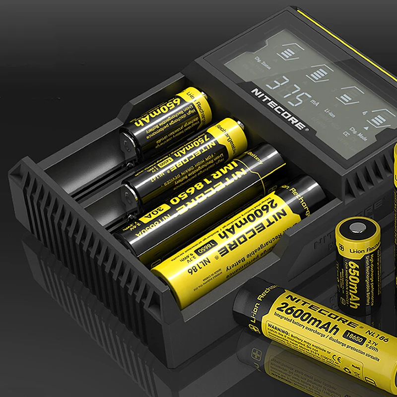 100% Original Nitecore D4 Battery Charger LCD Intelligent Charger Li-ion 18650 14500 16340 26650 AAA AA 12V Battery Charger