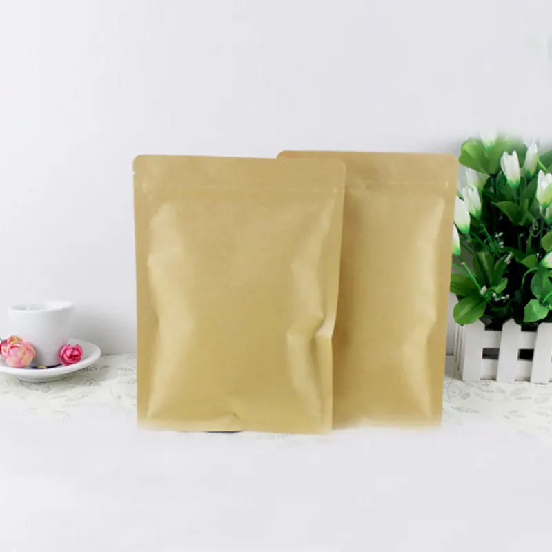 50pcs Flat Brown Gift Bag Paper Kraft Bag Aluminum Foil For Wedding/Candy/Tea Kraft Bags Craft No Stand Up Ziplock Packing Bag