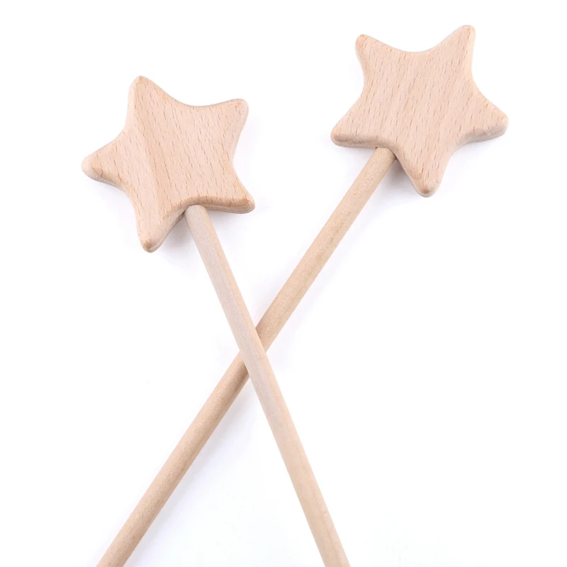 2PC Beech Wooden Star Toy Diy Baby Magic Wands Toys Five-pointed Star Rod Waldorf Rodent Toy Moon Heart For Girl Kids Product