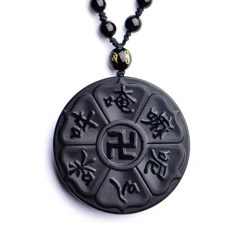 Drop Shipping Fine carving Obsidian Buddha carved six word black Obsidian pendant men's jewelry