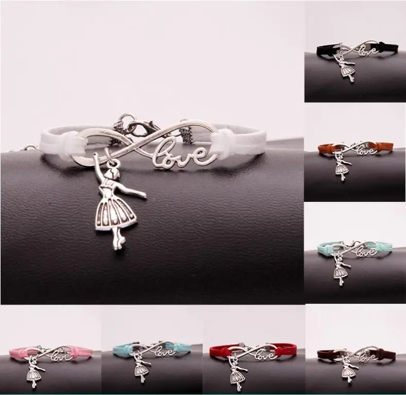 10pcs/lot Infinity Love 8 Bracelet Dancing/ballerina girl Charm Heart Pendant Women/ Men Simple Bracelets/Bangles Jewelry Gift