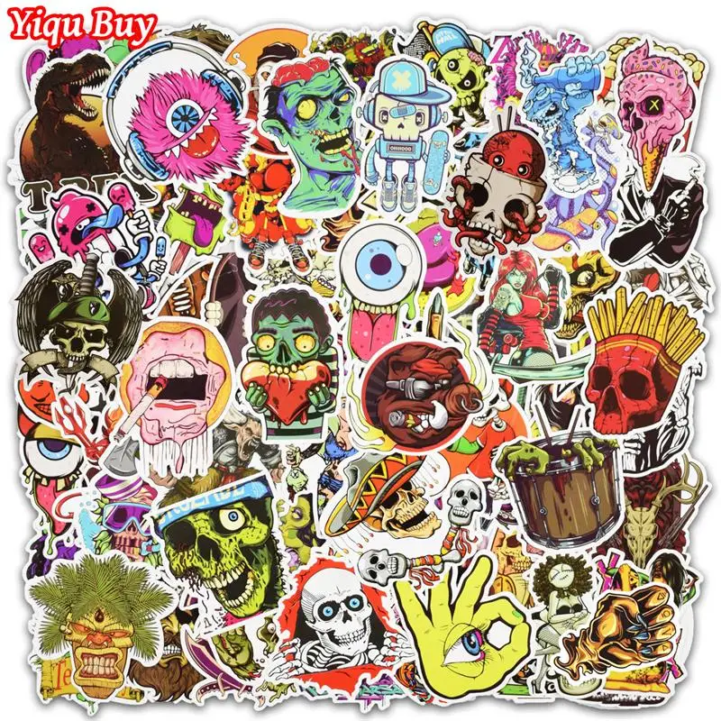 Baru 100 Pcs Horor Doodle Stiker untuk Laptop Ponsel Skateboard Bagasi Mobil Campuran Lucu Grafiti Stiker Keren DIY Stiker