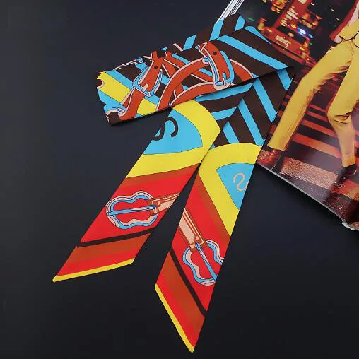 

2018 New Fashion Luxury Brand Women Small Silk Scarf Headband Handle Bag Ribbon Long Scarves