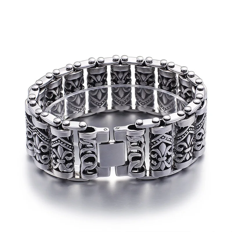 Bracelets For Men\'s Boy\'s Fashion Chain Jewelry, 316L Stainless Steel Rock Punk Motorbiker cross flower Bracelet and Bangle