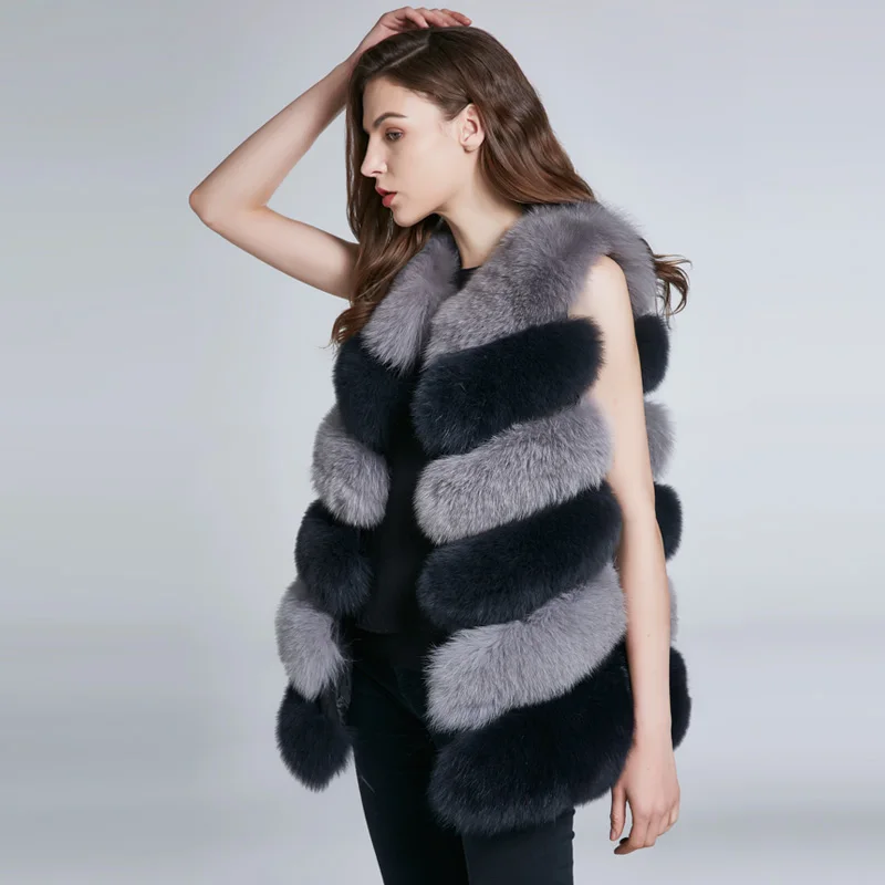 

JKP Winter Women Natural Fox Fur Coat Medium-long High Quality Real Fur Sleeveless Vest Fashion Keep Warm Leather Top H6X-65C