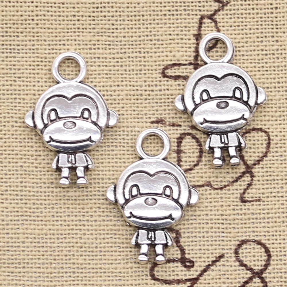 20pcs Charms Double Sides Monkey 15x27mm Antique Silver Color Plated Pendants Making DIY Handmade Tibetan Silver Color Jewelry