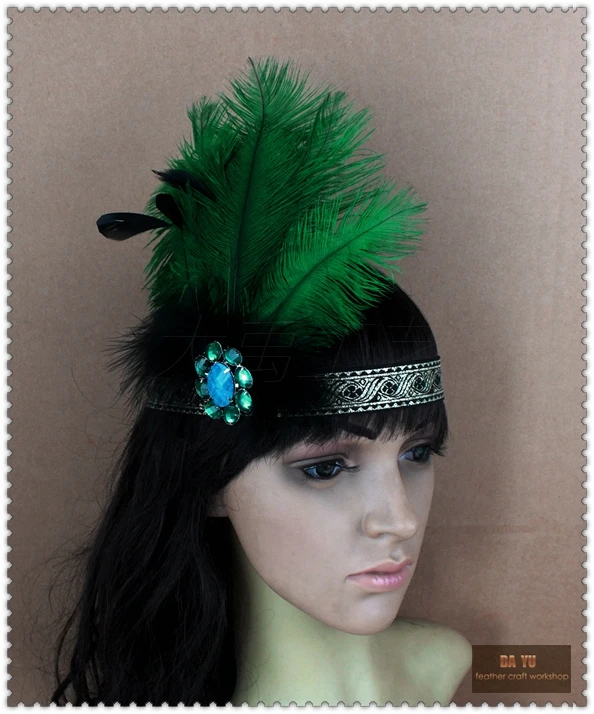 

Green Color Feather Headdress Hand Made Costume Feather Headband Fashion Party Headwear for Adults and Kids