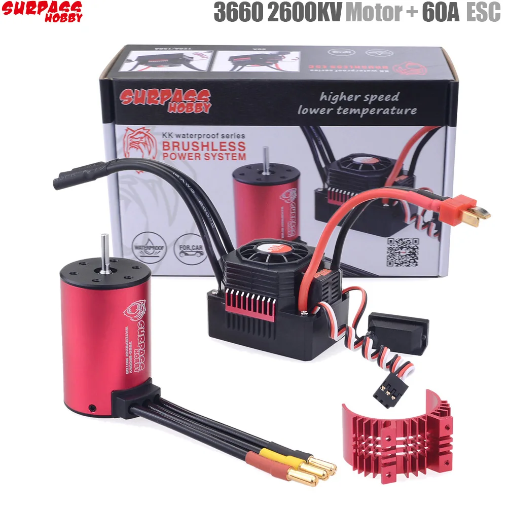 SURPASS HOBBY KK Waterproof Combo 3660 2600KV 3500KV Brushless Motor w//Heat Sink 60A / 80A Brushless ESC for RC 1/10 Car