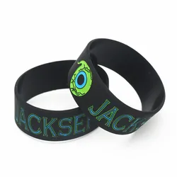 Hot Sale 1PC 1 Inch Ink Filled Logo JACKSEPTICEYE Silicone Wristband Wide Green Eyes Games Bracelet&Bangels For Gifts SH202