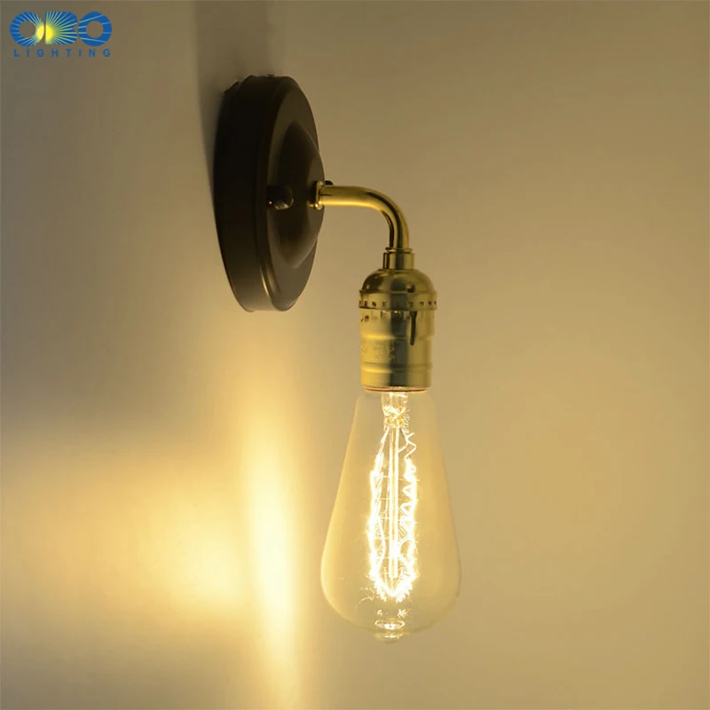 Retro Wall Lamps Edison E27 Iron Lamp Holder  Knob  Pull Chain Switch Aluminum Vintage Bedroom Bedside Stair Light Lighting