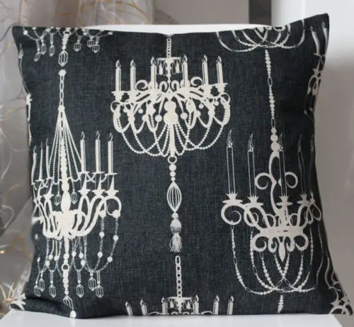 Vintage Candle Chandelier Linen Cotton Decorative Cushions Cover Throw Pillow Case Black Modern Retro Home  Couch Decor Sham 18