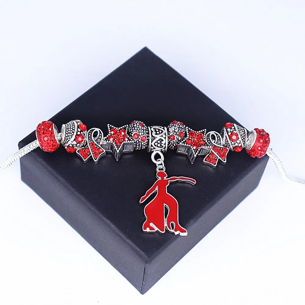 DOUBLE NOSE Greece Greek Sorority Fraternity Brotherhood DST Red Delta Fortitude Bracelets Snake Chain Big Hole Beads Jewelry