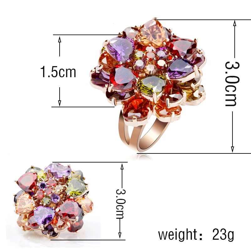 GMGYQ Mona Lisa Activiteit Bloemblaadje Cubic Zircon Crystal Stone Wedding Ring voor Vrouwen Multicolor Rose Goud-kleur Sierade