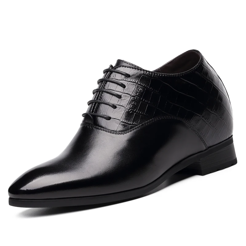 Black Lace up Men's Oxfords Leather Shoes Get Taller 9 CM Height Increased Elevator Formal Dress Business Leather Shoes