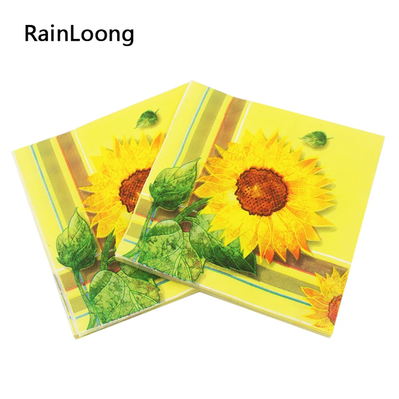 [RainLoong] Print Sunflower Paper Napkins Event & Party Tissue Cocktails Napkins Decoration Serviettes 33*33cm 1 pack