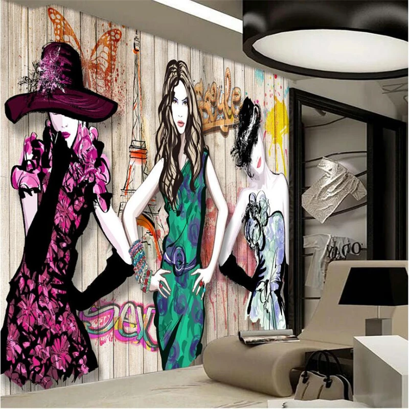 

beibehang papel de parede para quarto Vintage hand-painted beauty clothing store wall custom large mural green silk wallpaper