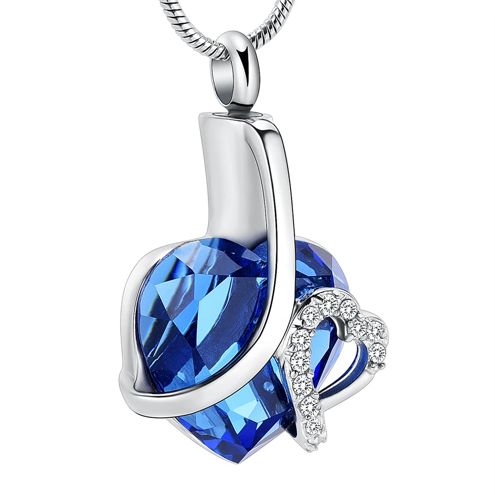 

Heart Shape Blue Birthstone Cremation Urn Necklace For Human Ashes Stainless Steel Memorial Pendant Jewelry Ashes Locket
