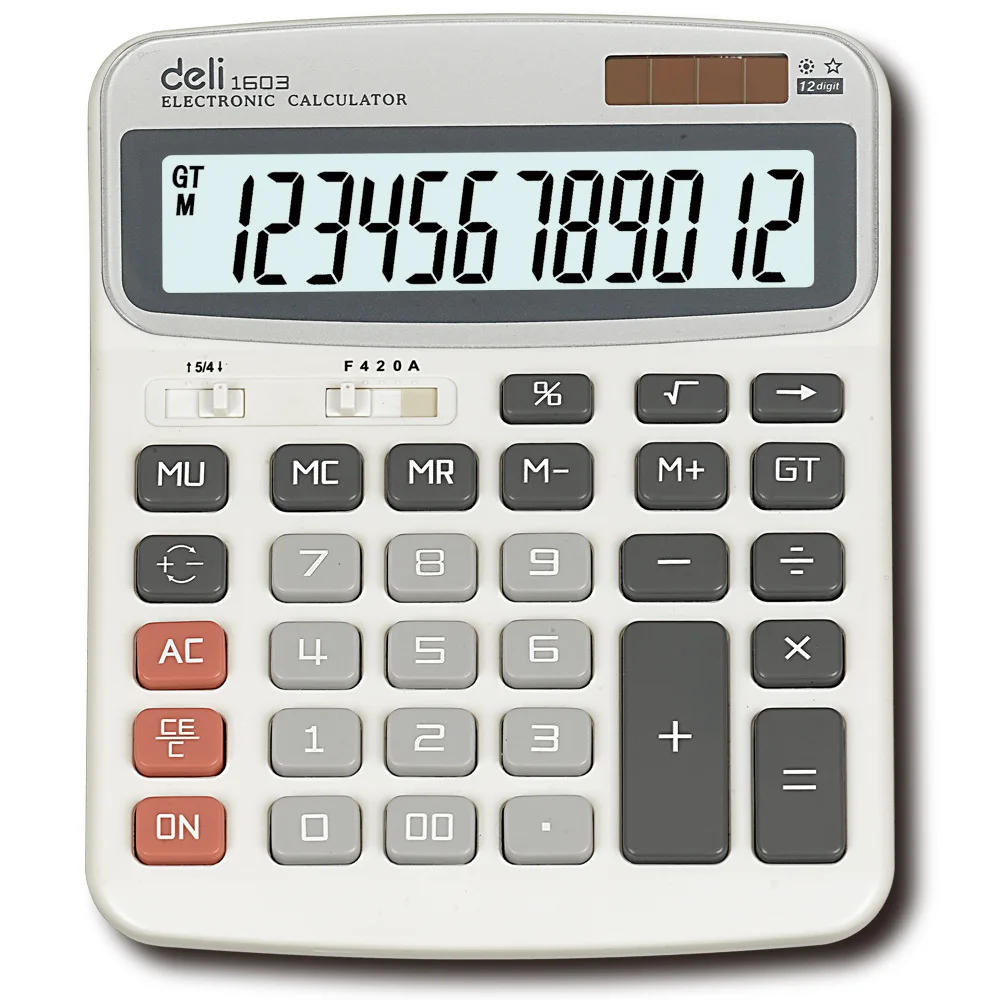 Deli 1603 12 Digits Portable Dual Power Electronic Calculator Large Button And Screen Display