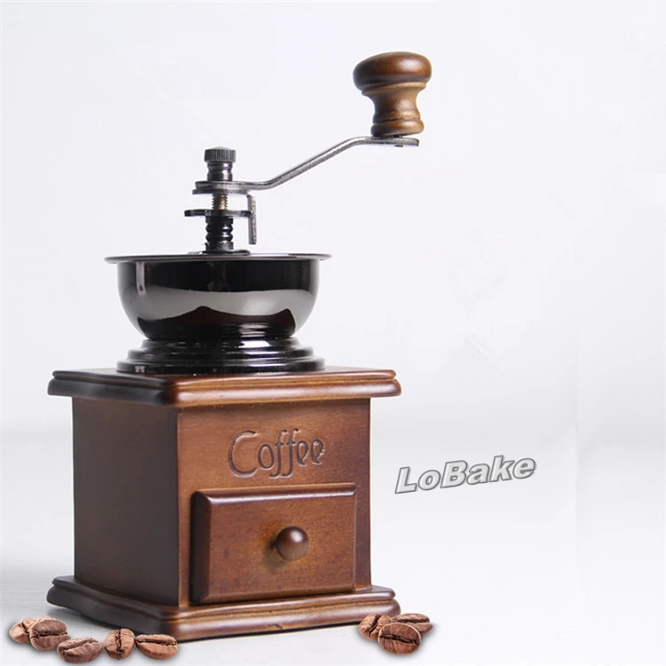 High quality domestic manual coffee grinder pepper grinder cast iron & ceramics core with wooden drawer for home coffee maker