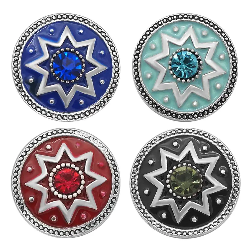 New Fashion Round 5colors Rhinestone stars metal 18mm snap buttons fit ...