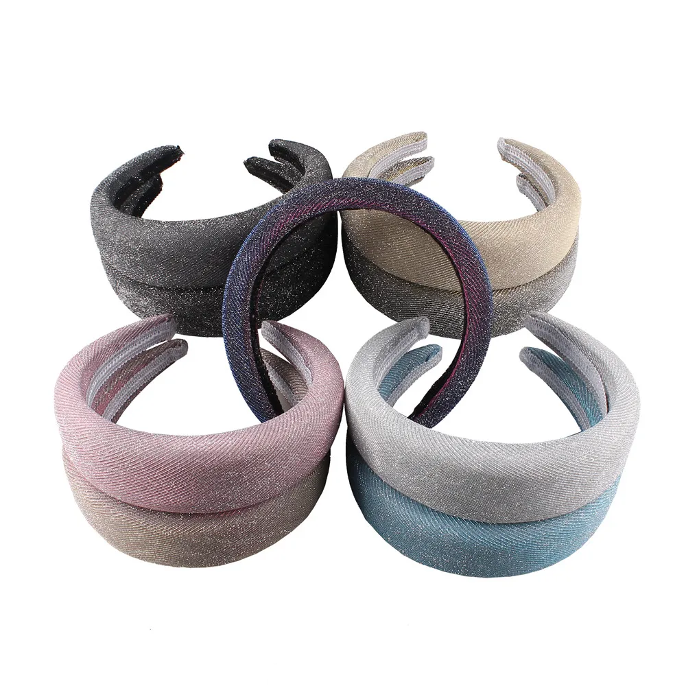 Silver Glitterฟองน้ำหนากำมะหยี่Hairbands Headbandsสำหรับผู้หญิงHead Bands Headwearแฟชั่นMarronผมอุปกรณ์เสริม