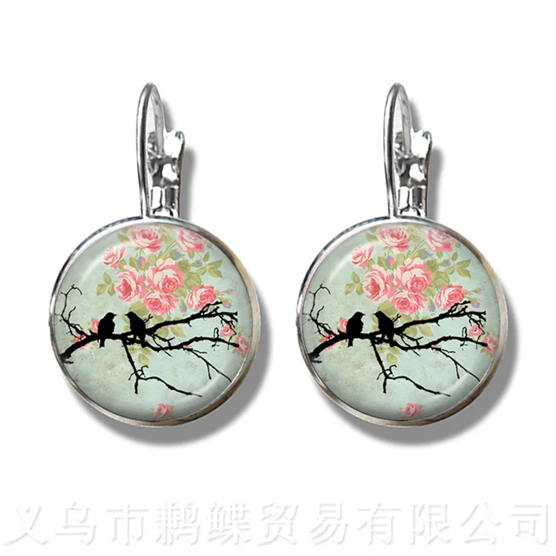 Handmade Accessories Green Hummingbird Earrings Birds Art Picture 16mm Glass Cabochon Dome Bioshock Infinite Bird Jewelry