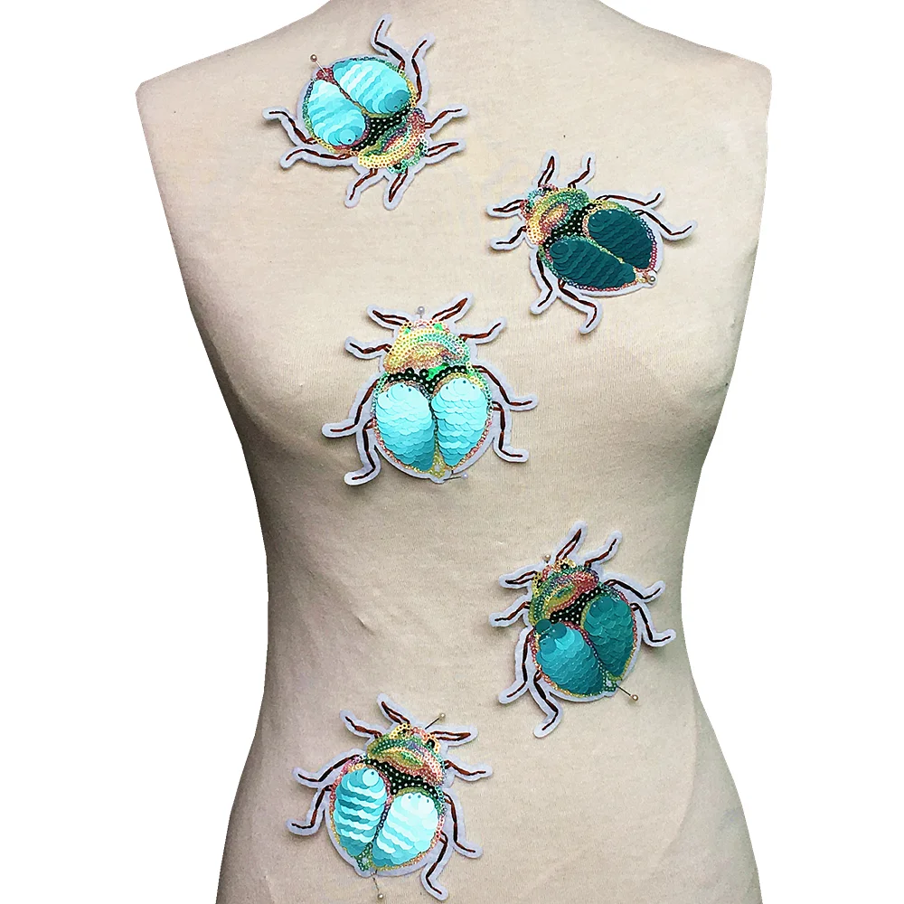 5pc Beetle Sequin Embroidery Patch Bee Embroidered Applique Beaded Patches For Clothing Appliques Parches Bordados Ropa AC1418