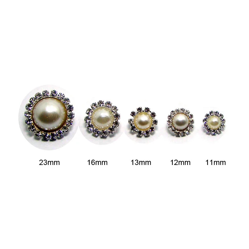 

Round Silver Rhinestones Pearl Buttons Fashion Shank Sewing on Wedding Gift Ornament Accessories 12pcs x