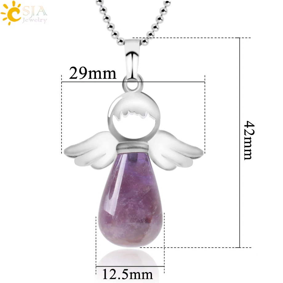 CSJA Angel Natural Stone Necklaces Pink Quartz Lapis Lazuli Necklace Angels Pendants for Women Purple Female Jewelry E947