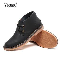 YIGER New Autumn/Winter Men's Boots Genuine Leather Casual Man Boots Leisure Lace-up Male Shoes Western Boots free shipping 0126