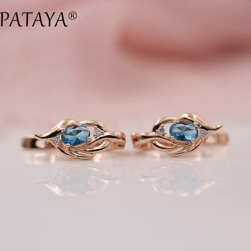 PATAYA New Arrivals 585 Rose Gold Color ​Natural Zircon Vintage Dangle Earrings Women Fine Jewelry Short Eardrop Accessories