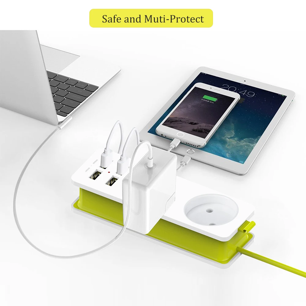 4.0/4.8 EU KC Plug Socket KR Plug Power Strip Portable Extension Socket 2AC With 4 USB Wall Charger Outlet Travel Desktop Socket
