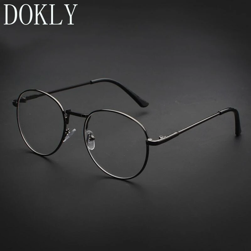 DOKLY Vintage Round Glasses Men Women\'s Glasses Metal black Frame Eyewear vintage Female Optics Eyeglasses Clear Lens glasses