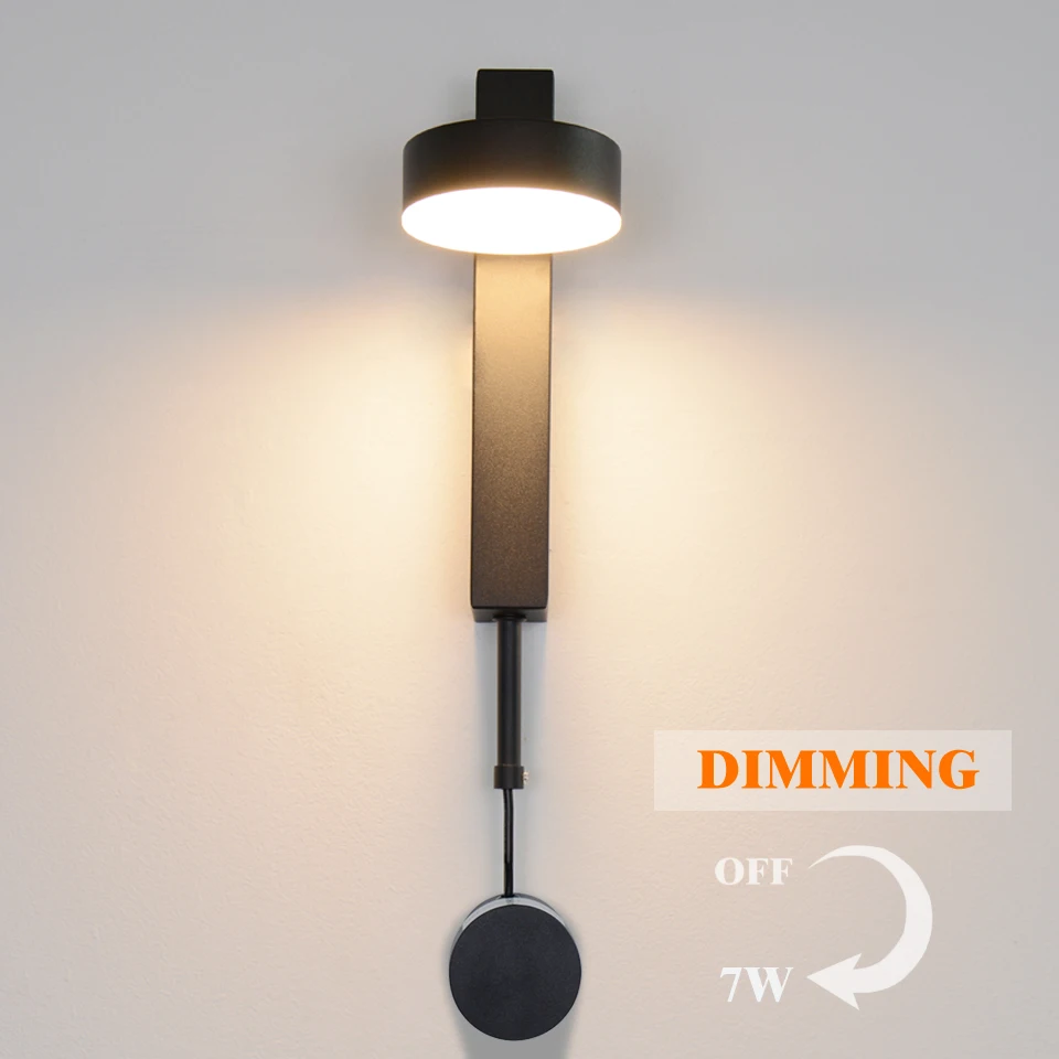 Lampada da parete a LED moderna con interruttore a manopola applique dimmerabile illuminazione interna regolabile 7W 9W nero per scala corridoio