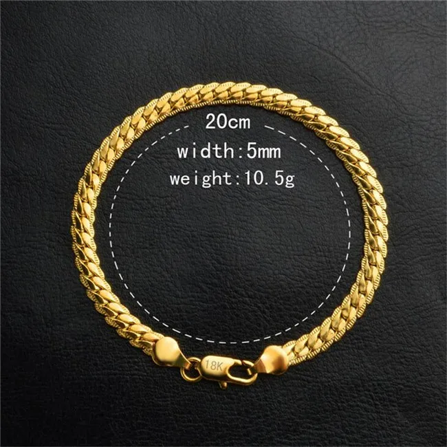 Free Shipping Hot Brand Gold Bracelet Bracelet New Design 5MM Jewelry Handmade 18 K Classic Sling Chain