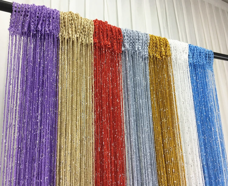 String Curtain Shiny Tassel Glitter Line Curtain Window Door Divider Drape Living Room Decor Valance Solid Color 100*200/290*290