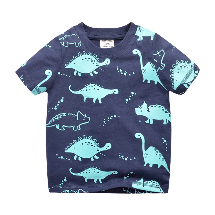 High-quality 2022 Summer boy girl t-shirt Jurassic World dinosaur Print car 3D Embroidery Cotton Kids Tees tops baby clothes