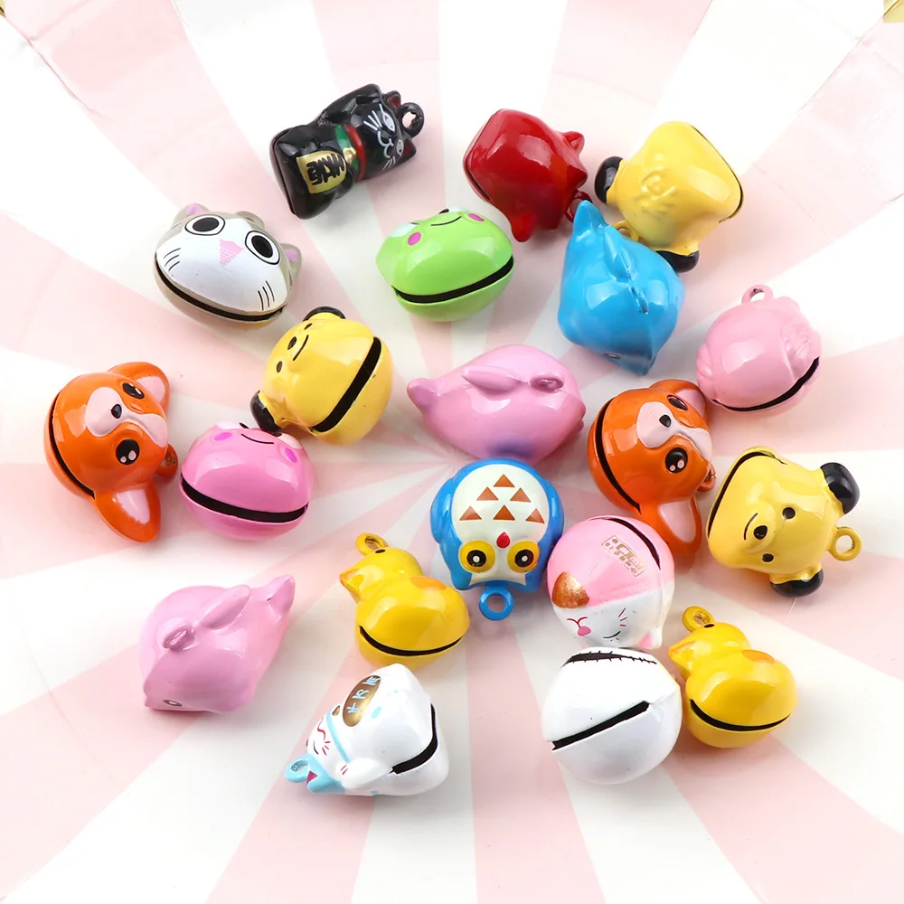 20Pcs Random Mix Color Mix Design Cute Animal Series  Jingle  Bells Pendant Handmade For Christmas Tree Decoration