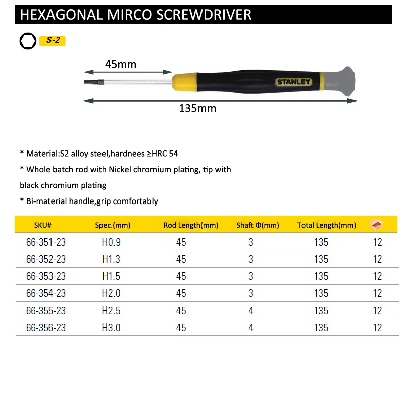 Imagem -06 - Stanley-melhor Chave de Fenda Grupo Hex Hex H0.9 H1.3 H1.5 h2 H2.5 h3 Bit Hexágono Chave de Fenda Precisão Pcs