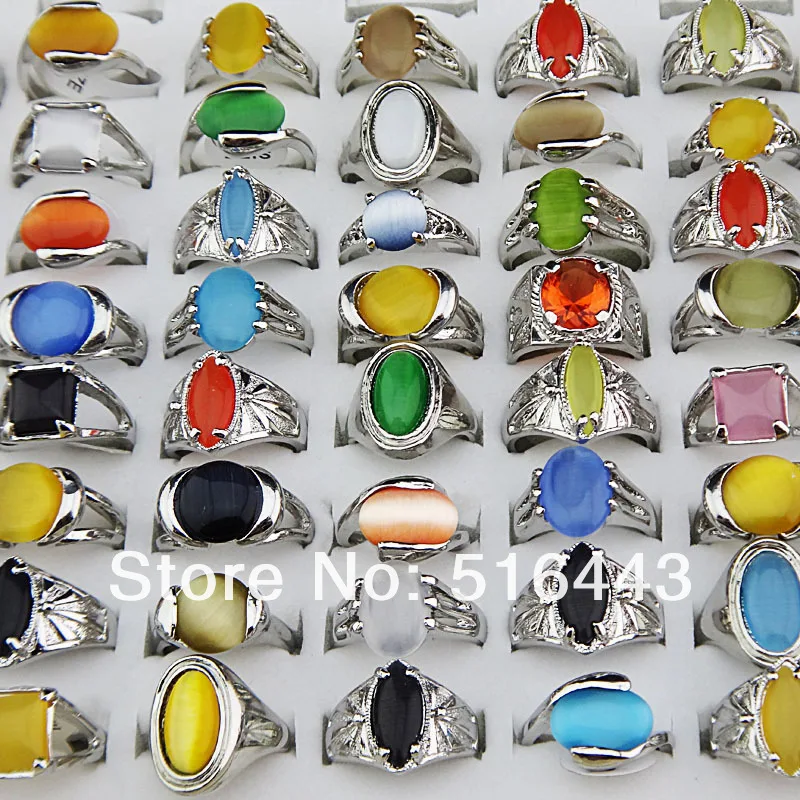 Big Promotion 50pcs Natural Cat Eye Stones Paltinum Plated Fashion Women Mens Rings Free Shipping Wholesale Jewelry Lots A-071