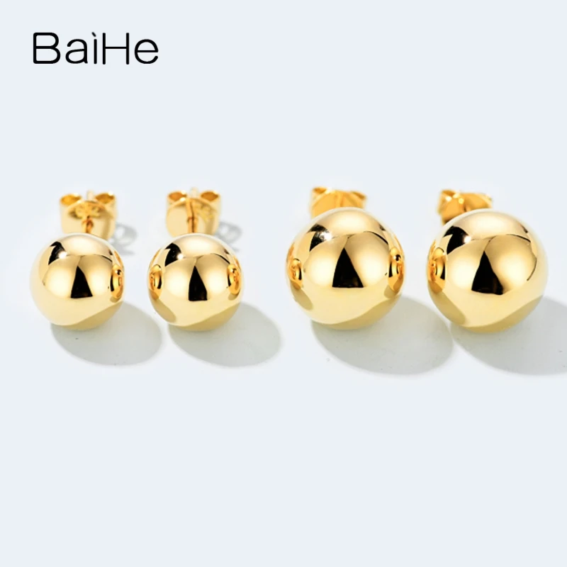 BAIHE Solid 14K Yellow Gold Gold Ball Stud Earrings Women Men Trendy Fine Jewelry boucle d’oreille pendientes mujer серьги